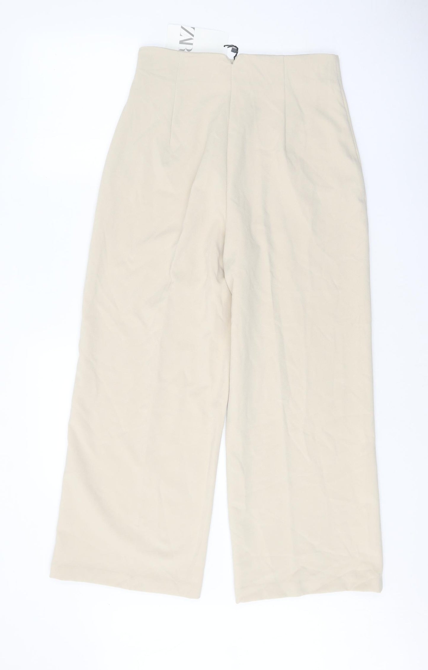 Zara Womens Beige Polyester Trousers Size M Regular Zip