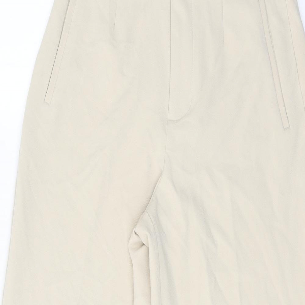 Zara Womens Beige Polyester Trousers Size M Regular Zip