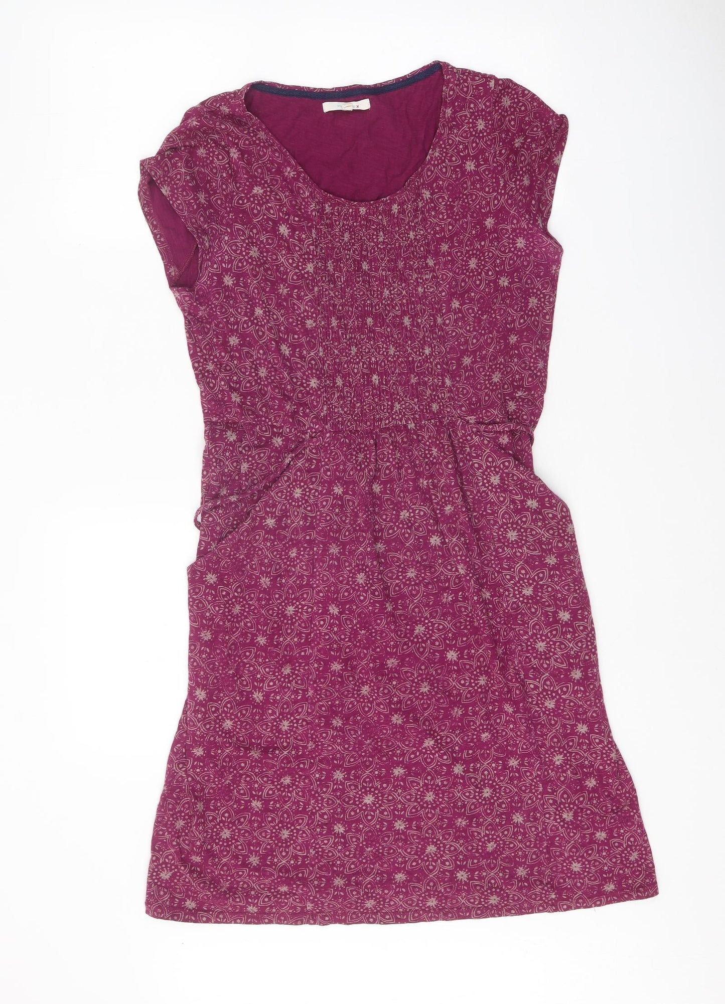 White Stuff Womens Purple Geometric 100% Cotton A-Line Size 10 Scoop Neck Tie