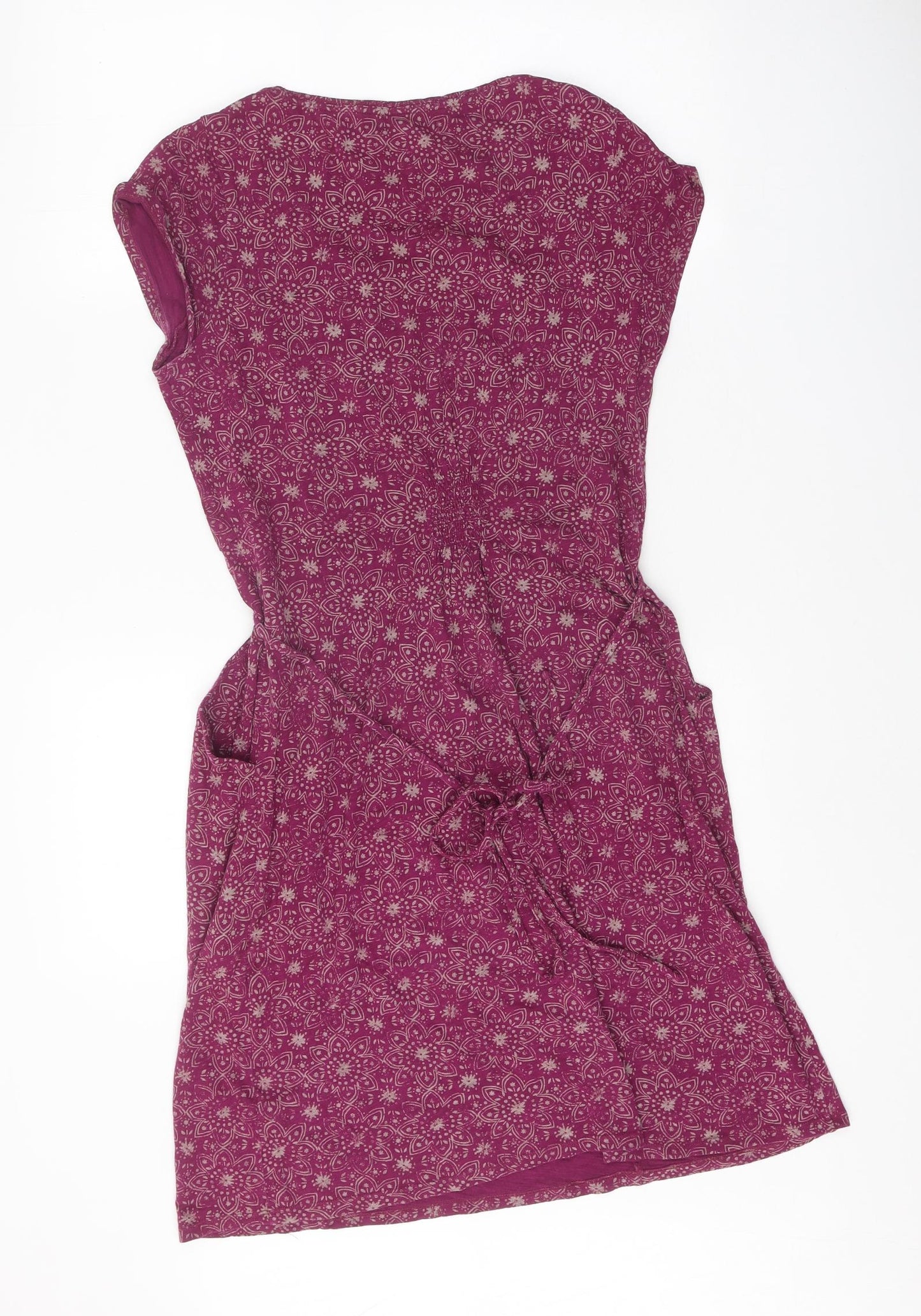 White Stuff Womens Purple Geometric 100% Cotton A-Line Size 10 Scoop Neck Tie
