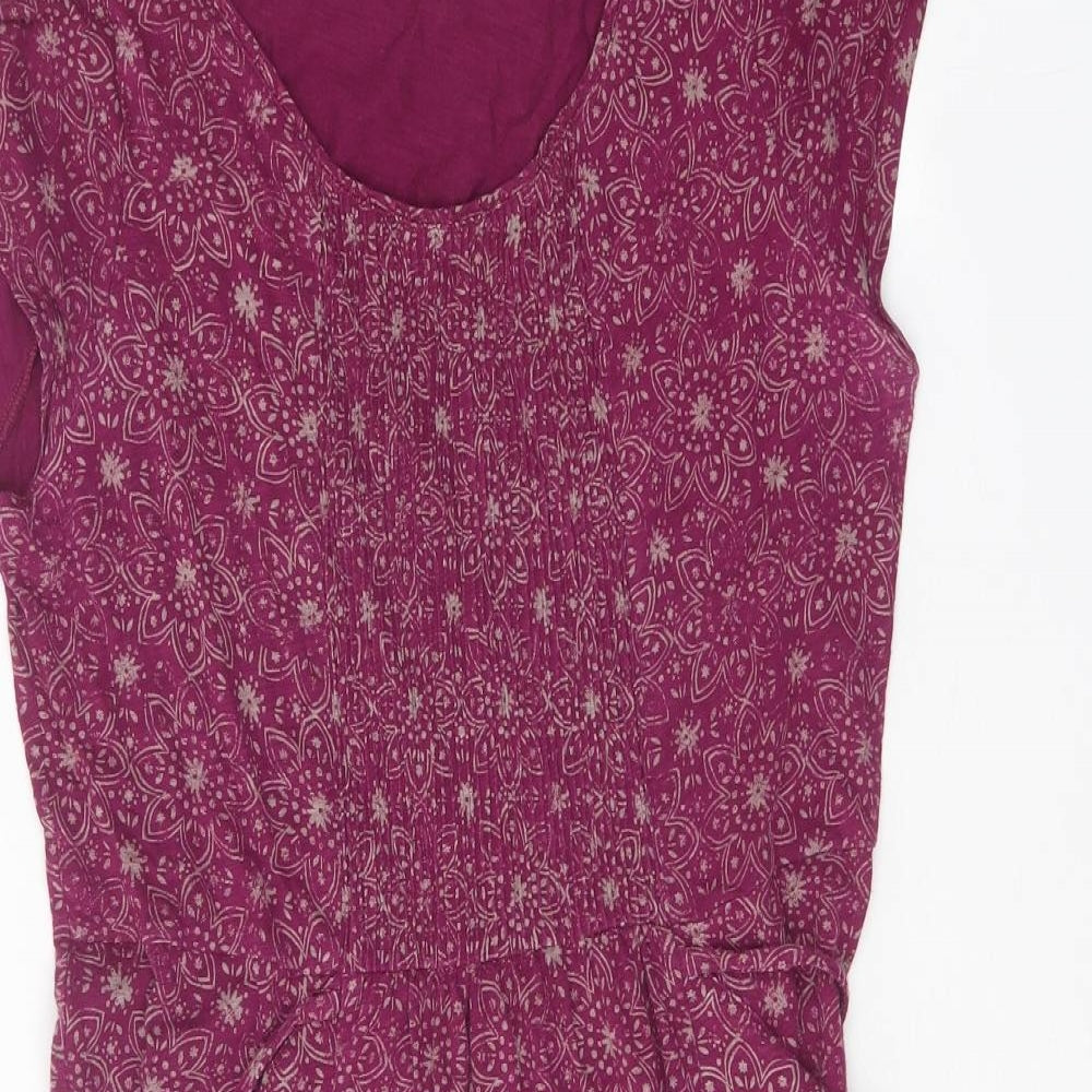 White Stuff Womens Purple Geometric 100% Cotton A-Line Size 10 Scoop Neck Tie