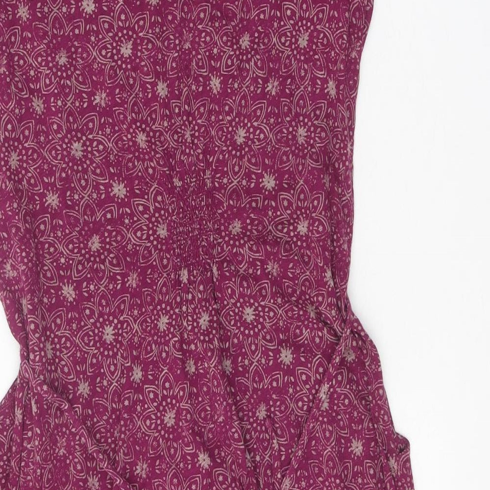 White Stuff Womens Purple Geometric 100% Cotton A-Line Size 10 Scoop Neck Tie