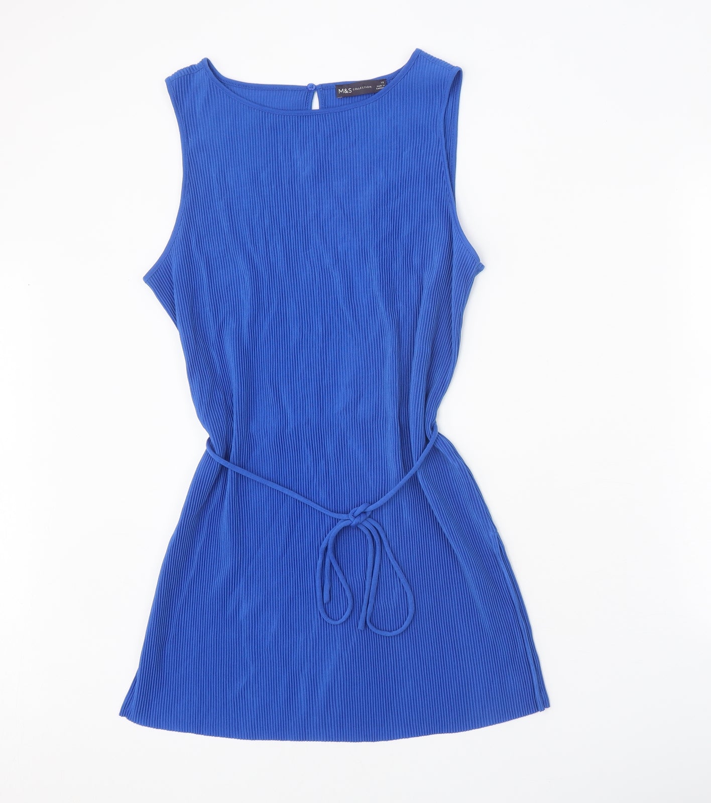 Marks and Spencer Womens Blue Polyester A-Line Size 10 Round Neck Button