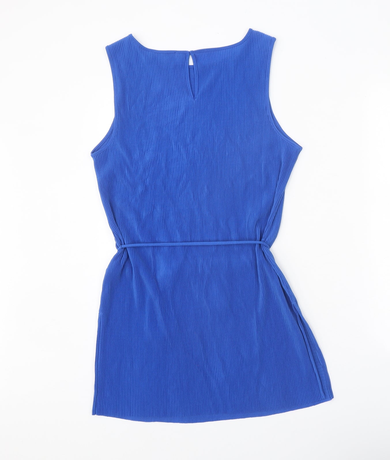 Marks and Spencer Womens Blue Polyester A-Line Size 10 Round Neck Button