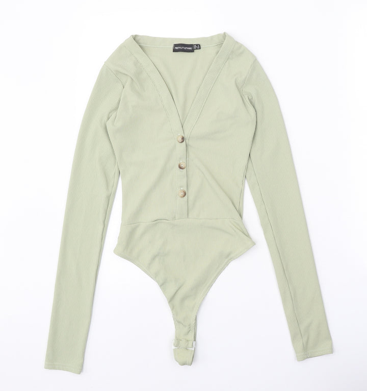 PRETTYLITTLETHING Womens Green Polyester Bodysuit One-Piece Size 4 Snap