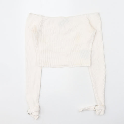 MANIER DE VOIR Womens White Cotton Cropped Tank Size 6 Off the Shoulder