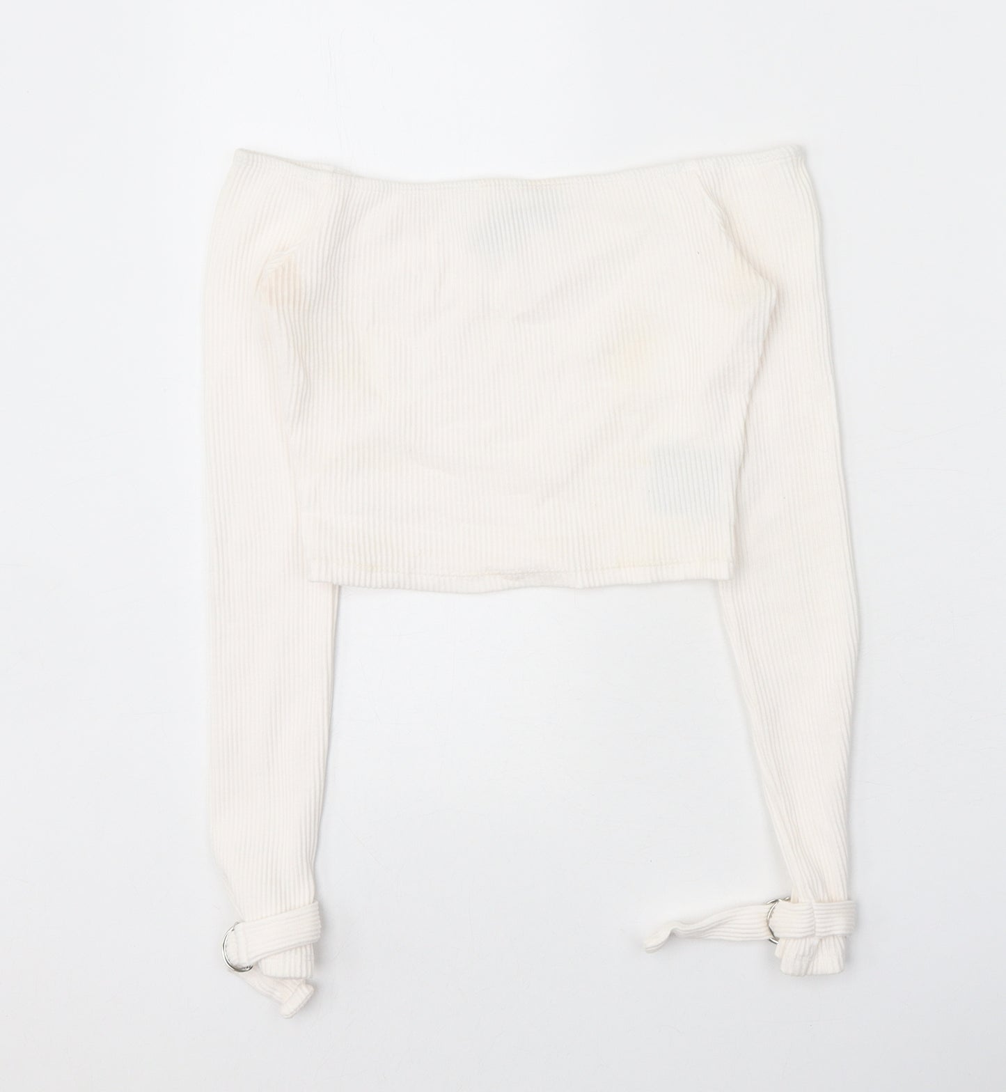 MANIER DE VOIR Womens White Cotton Cropped Tank Size 6 Off the Shoulder