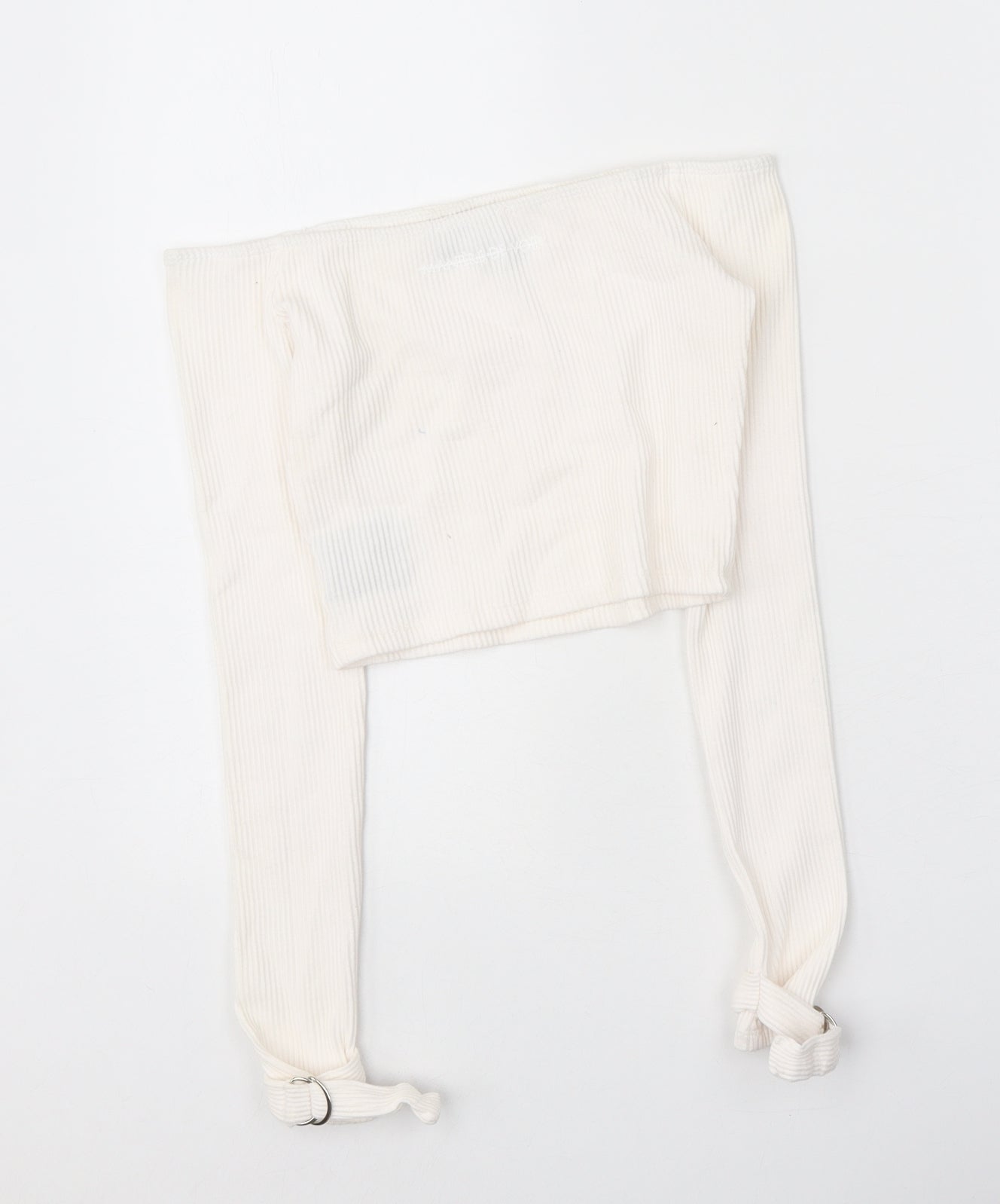 MANIER DE VOIR Womens White Cotton Cropped Tank Size 6 Off the Shoulder