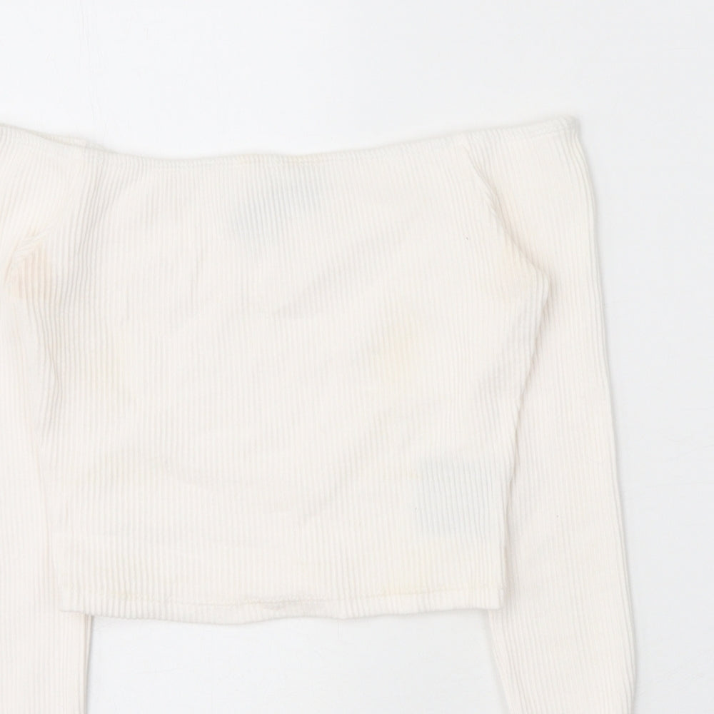 MANIER DE VOIR Womens White Cotton Cropped Tank Size 6 Off the Shoulder