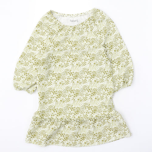 Nutmeg Girls White Geometric Polyester A-Line Size 5-6 Years Scoop Neck Pullover - Drop hem