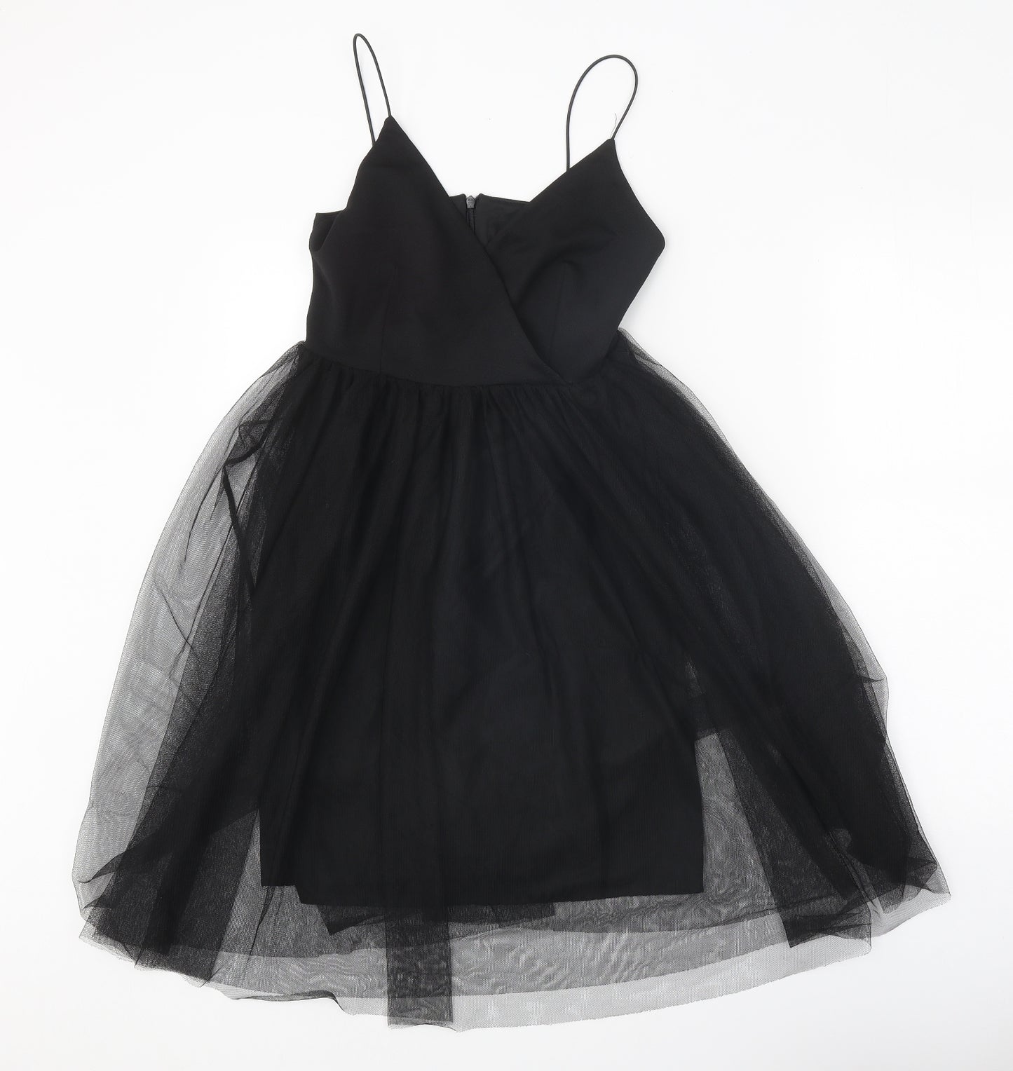 New Look Womens Black Polyester Fit & Flare Size 8 V-Neck Zip - Tulle Skirt