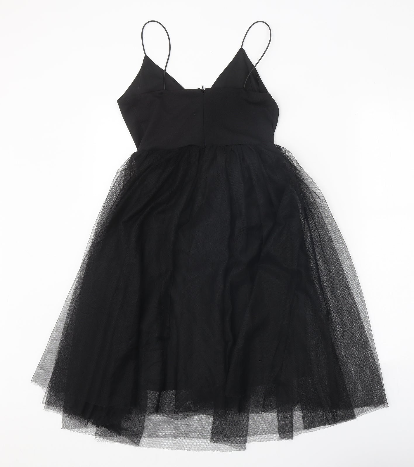 New Look Womens Black Polyester Fit & Flare Size 8 V-Neck Zip - Tulle Skirt