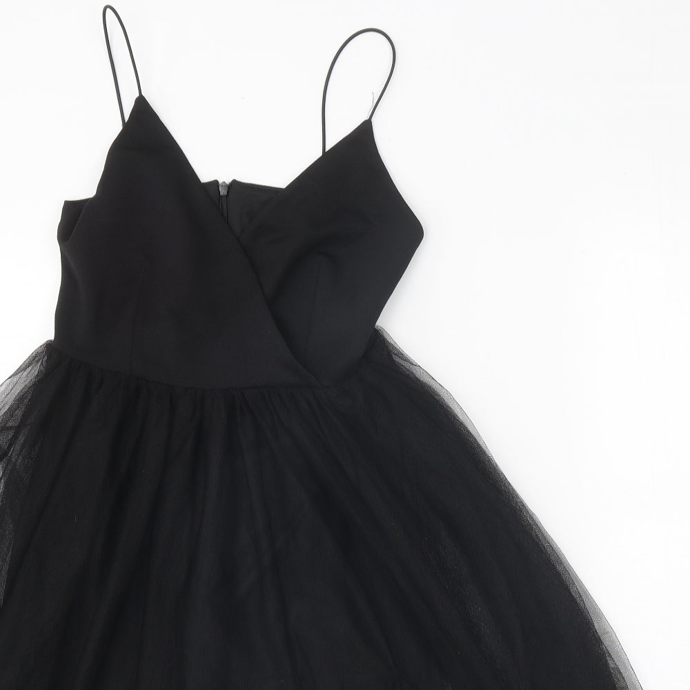New Look Womens Black Polyester Fit & Flare Size 8 V-Neck Zip - Tulle Skirt