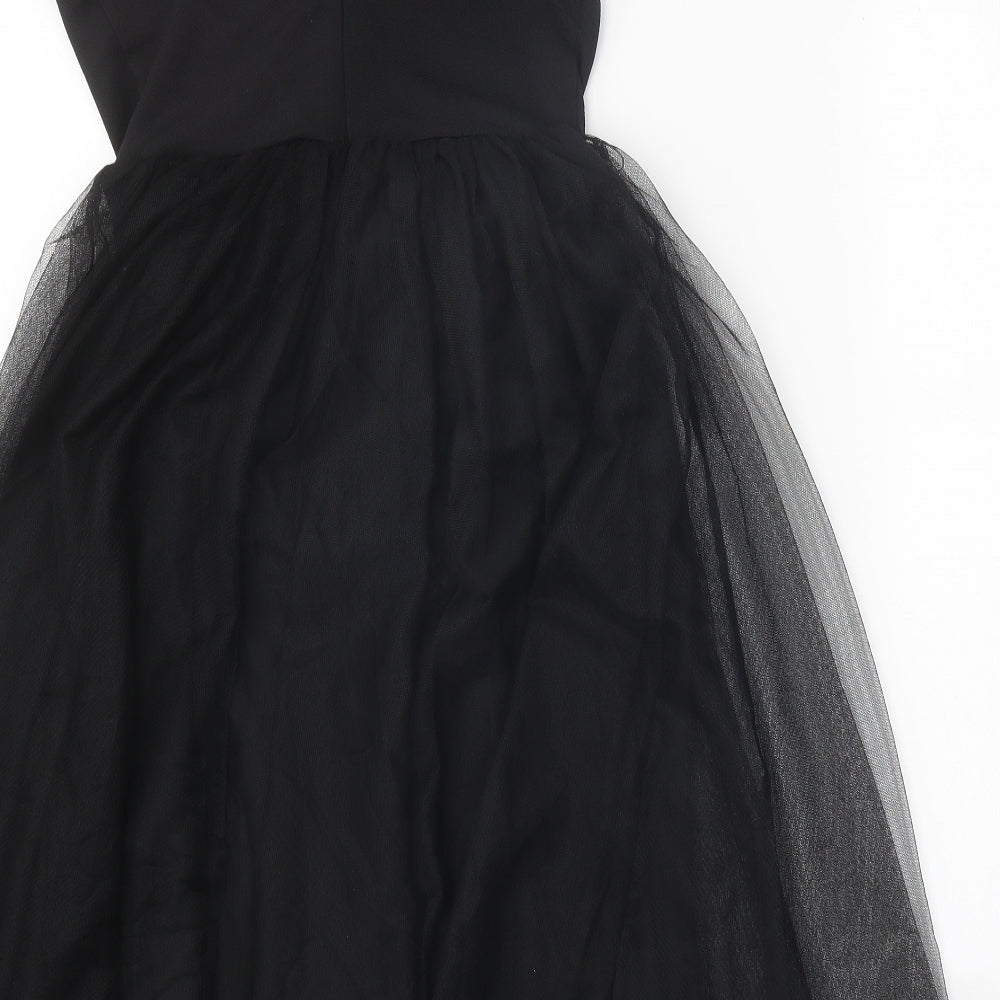 New Look Womens Black Polyester Fit & Flare Size 8 V-Neck Zip - Tulle Skirt
