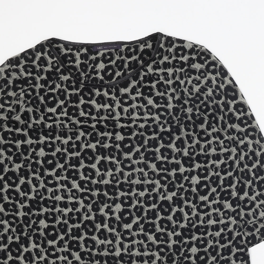 Marks and Spencer Womens Black Animal Print Viscose Basic T-Shirt Size 20 Round Neck - Leopard Pattern
