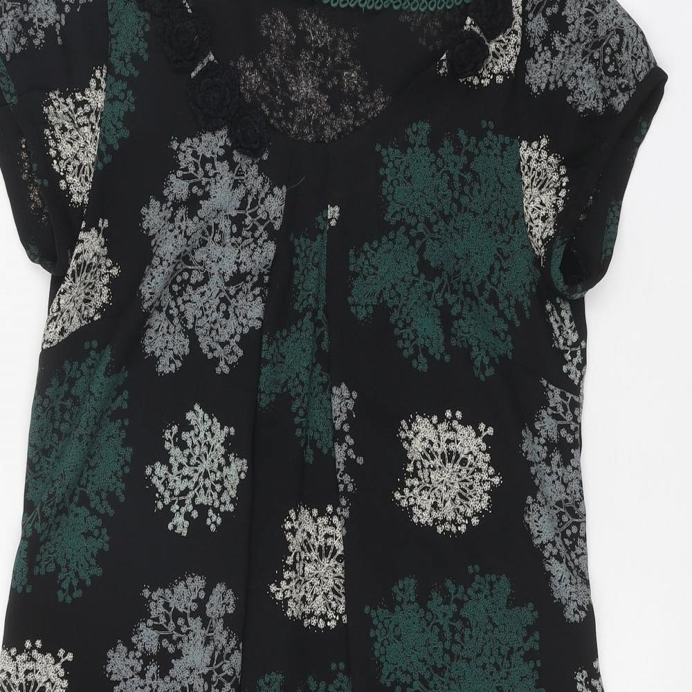 Laura Ashley Womens Black Floral Polyester Shift Size 10 Scoop Neck Pullover