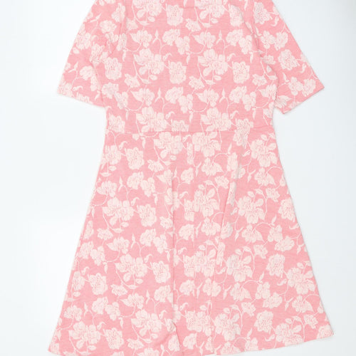 TU Womens Pink Floral Cotton Skater Dress Size 14 Scoop Neck Pullover