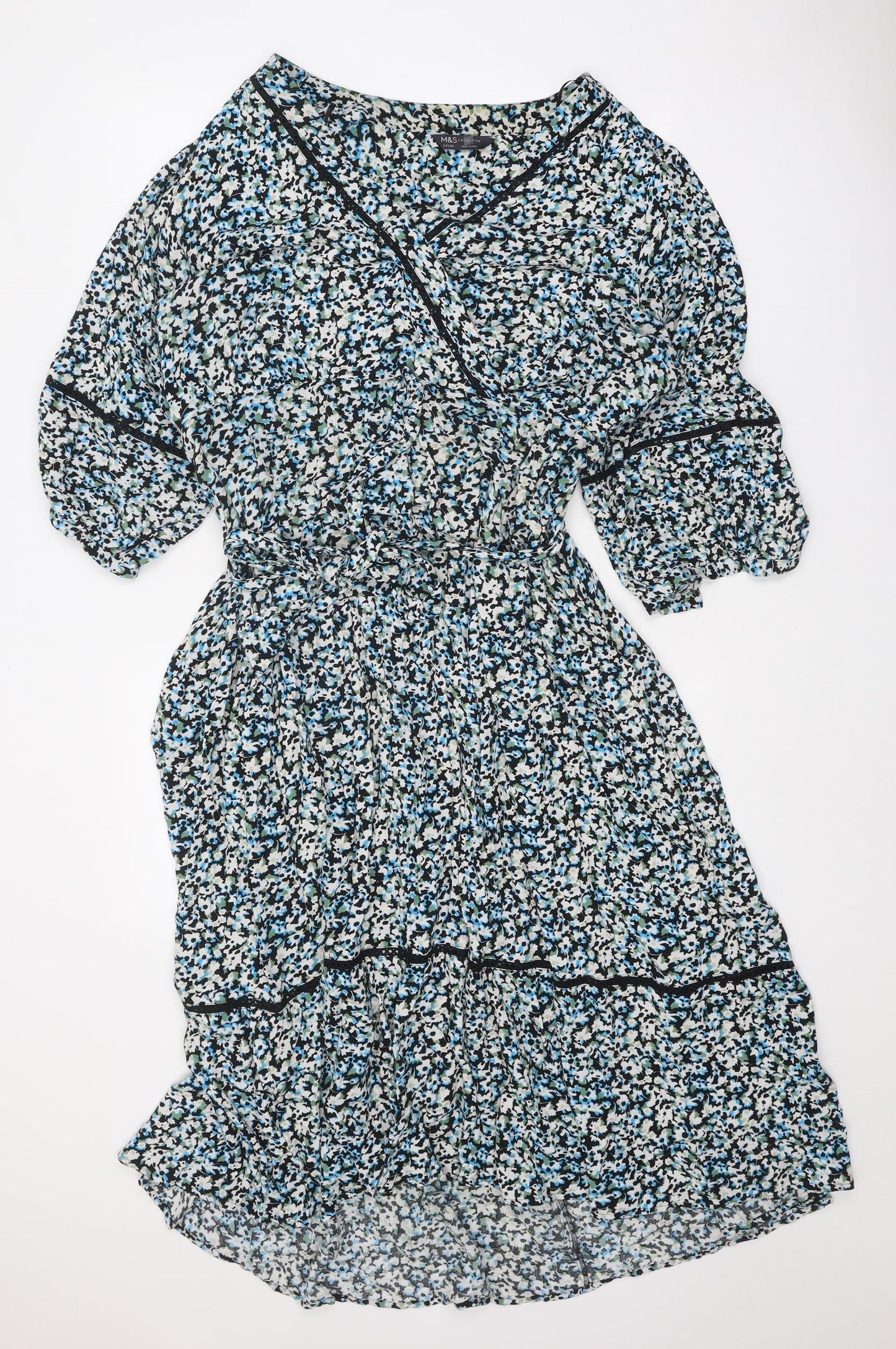 Marks and Spencer Womens Multicoloured Floral Viscose A-Line Size 24 V-Neck Zip