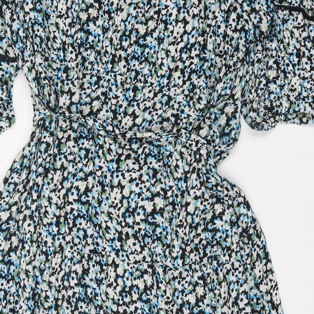 Marks and Spencer Womens Multicoloured Floral Viscose A-Line Size 24 V-Neck Zip
