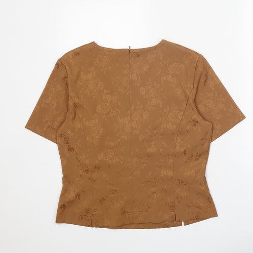Country Casuals Womens Brown Floral Polyester Basic T-Shirt Size 12 Round Neck