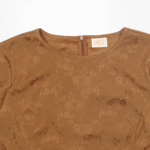 Country Casuals Womens Brown Floral Polyester Basic T-Shirt Size 12 Round Neck