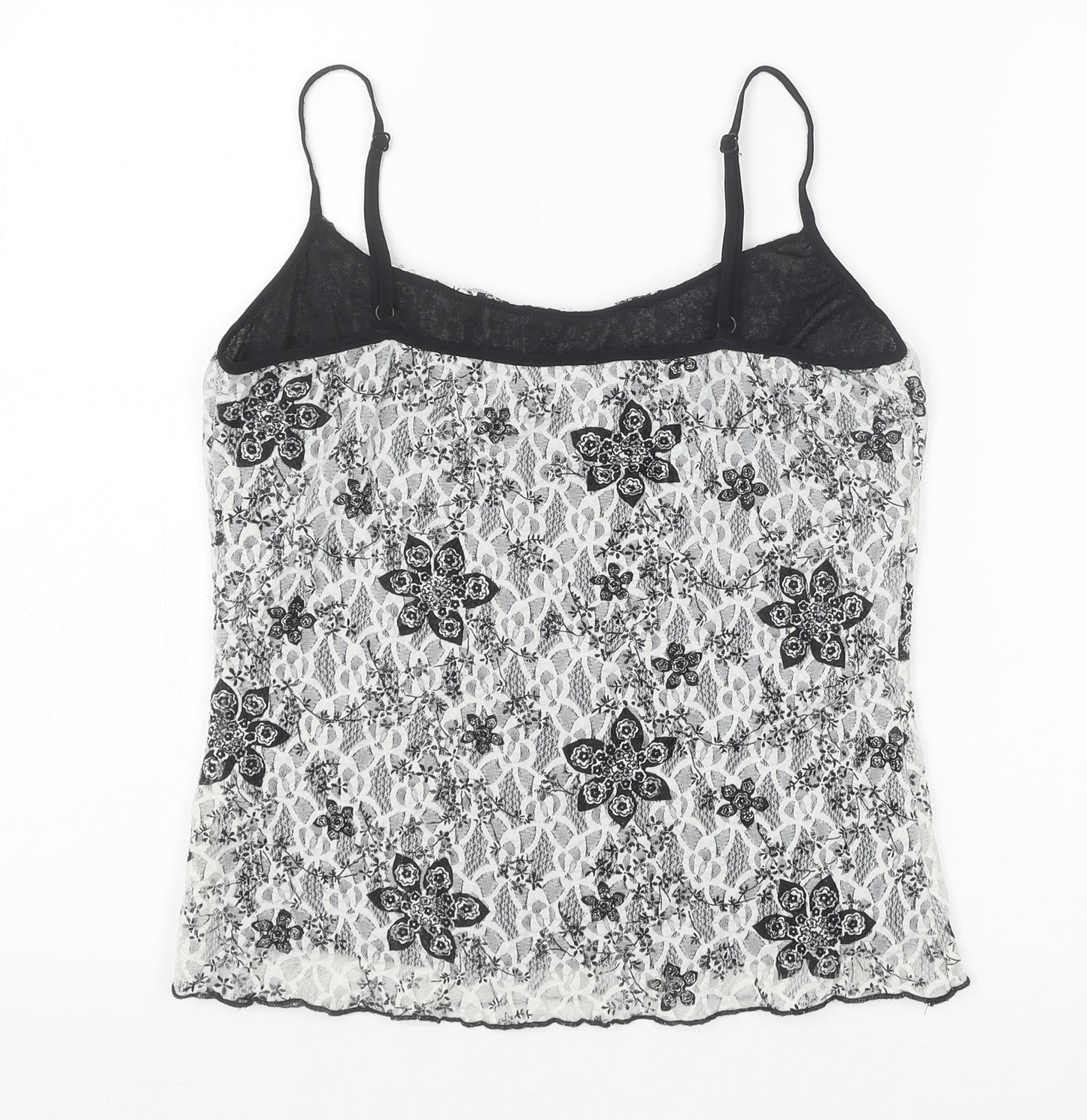 Marks and Spencer Womens White Geometric Polyamide Basic Tank Size 14 Round Neck - Flower Detail