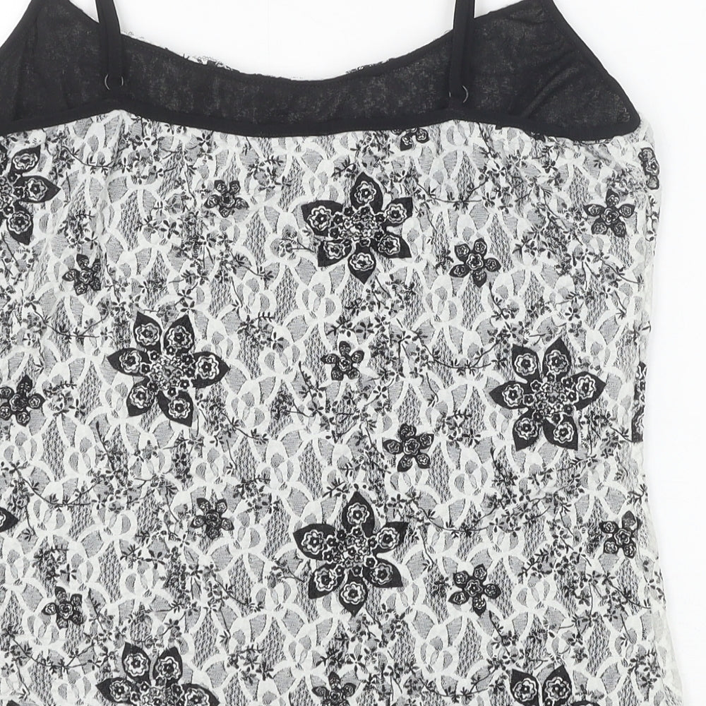 Marks and Spencer Womens White Geometric Polyamide Basic Tank Size 14 Round Neck - Flower Detail