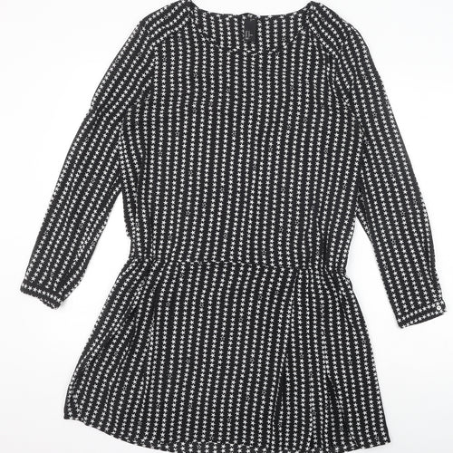 H&M Womens Black Geometric Polyester Fit & Flare Size 14 Round Neck Pullover - Star Pattern
