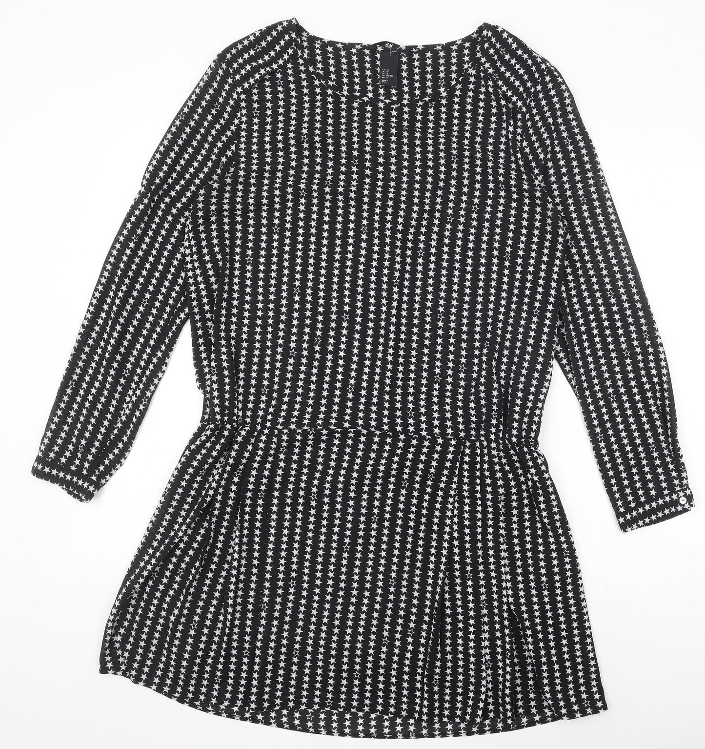 H&M Womens Black Geometric Polyester Fit & Flare Size 14 Round Neck Pullover - Star Pattern