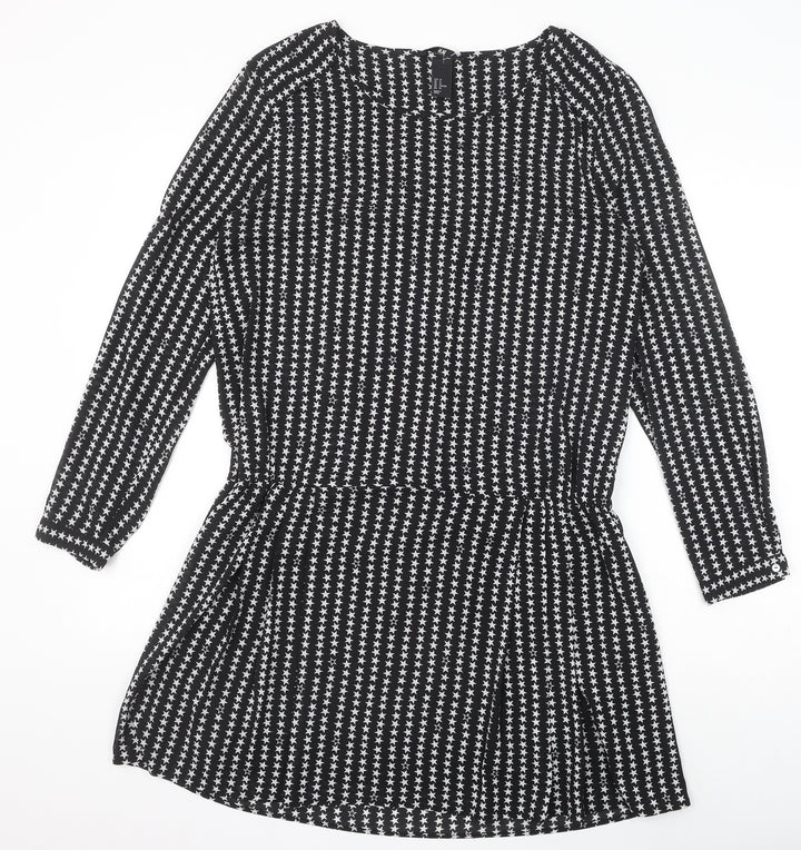 H&M Womens Black Geometric Polyester Fit & Flare Size 14 Round Neck Pullover - Star Pattern