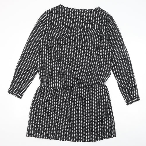 H&M Womens Black Geometric Polyester Fit & Flare Size 14 Round Neck Pullover - Star Pattern