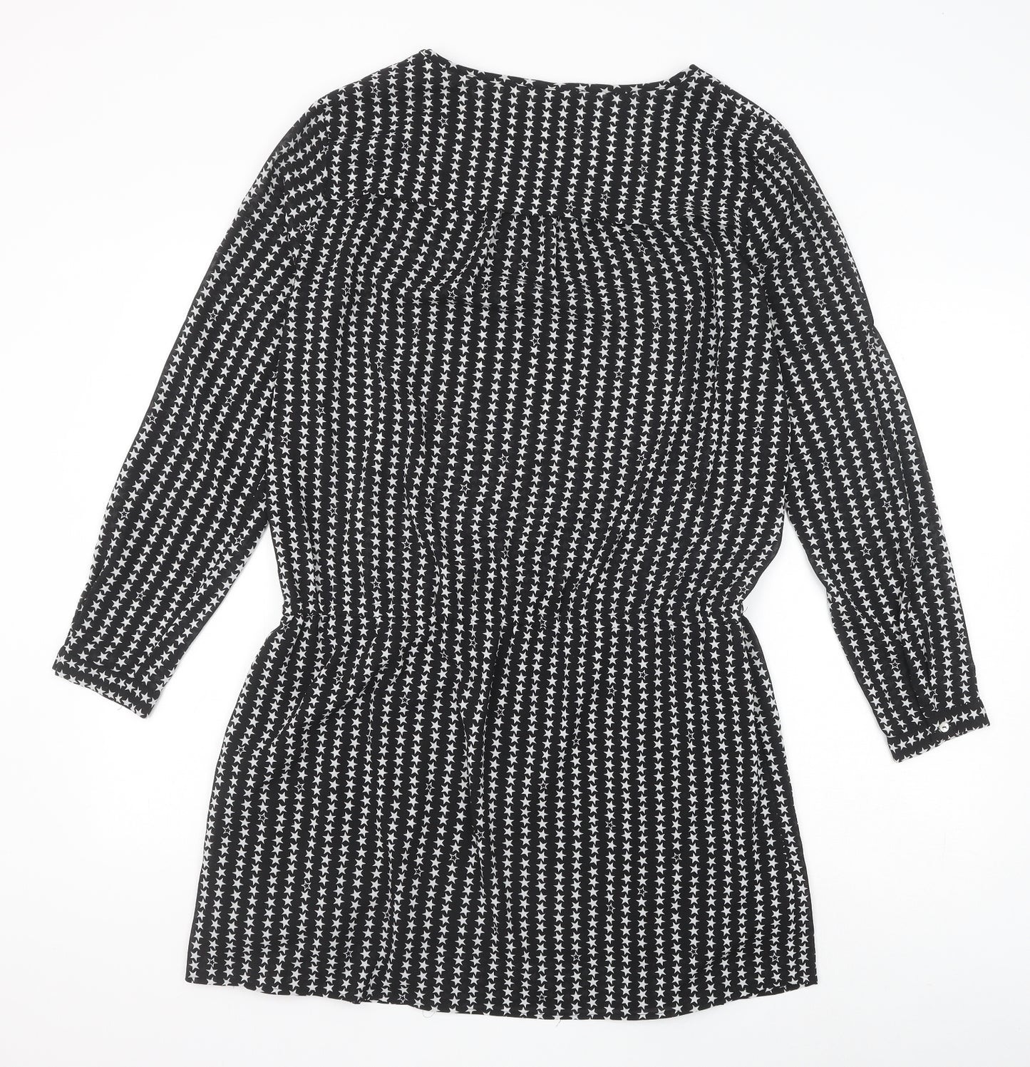 H&M Womens Black Geometric Polyester Fit & Flare Size 14 Round Neck Pullover - Star Pattern