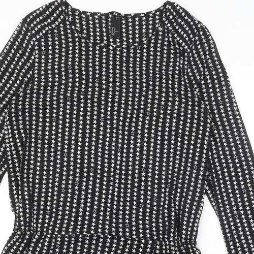 H&M Womens Black Geometric Polyester Fit & Flare Size 14 Round Neck Pullover - Star Pattern