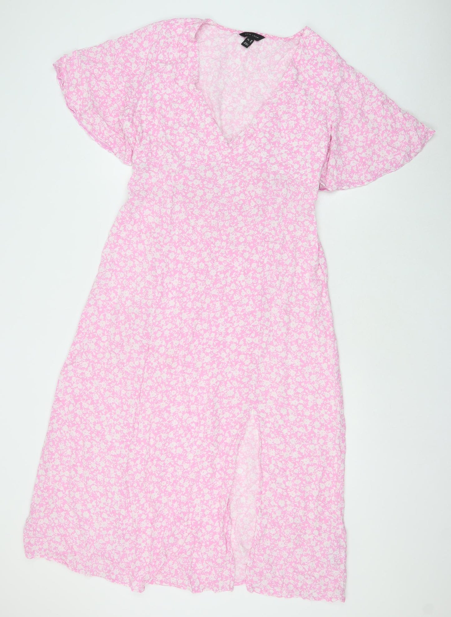 New Look Womens Pink Floral Viscose Trapeze & Swing Size 16 V-Neck Pullover