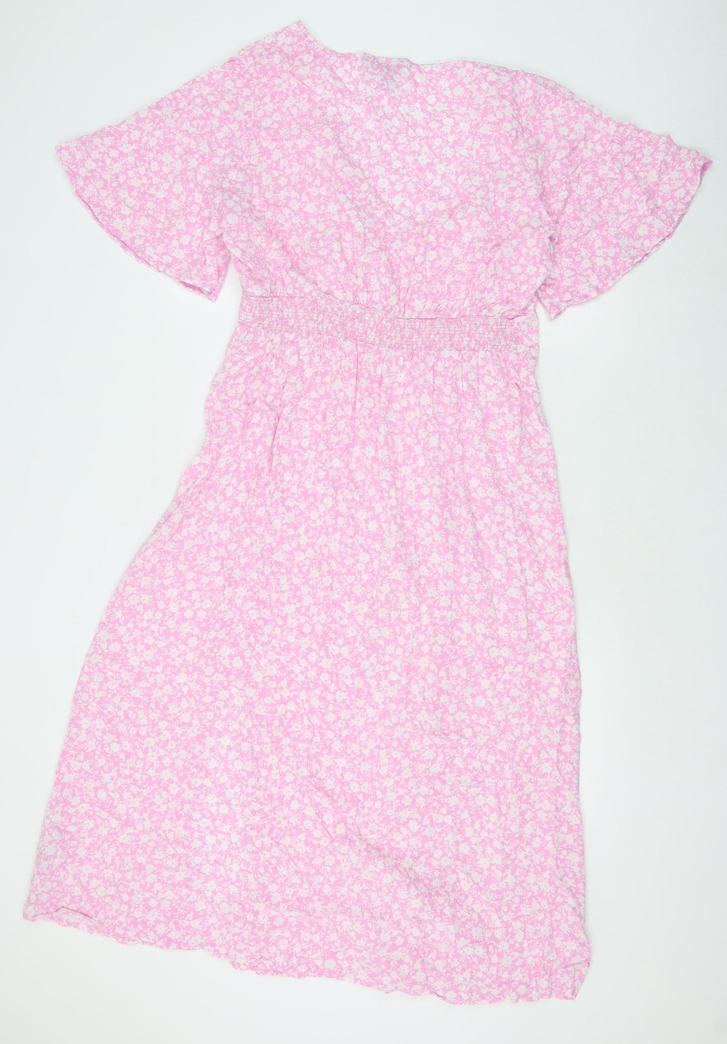 New Look Womens Pink Floral Viscose Trapeze & Swing Size 16 V-Neck Pullover