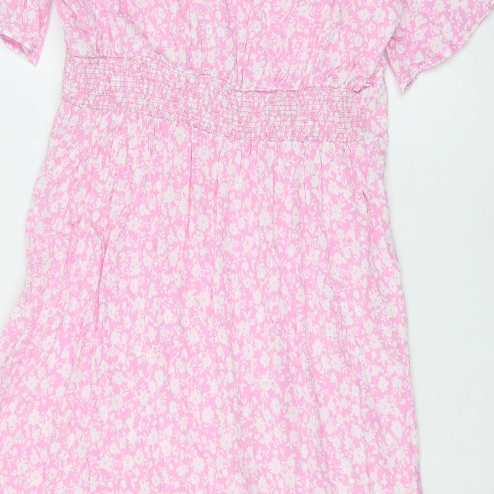 New Look Womens Pink Floral Viscose Trapeze & Swing Size 16 V-Neck Pullover