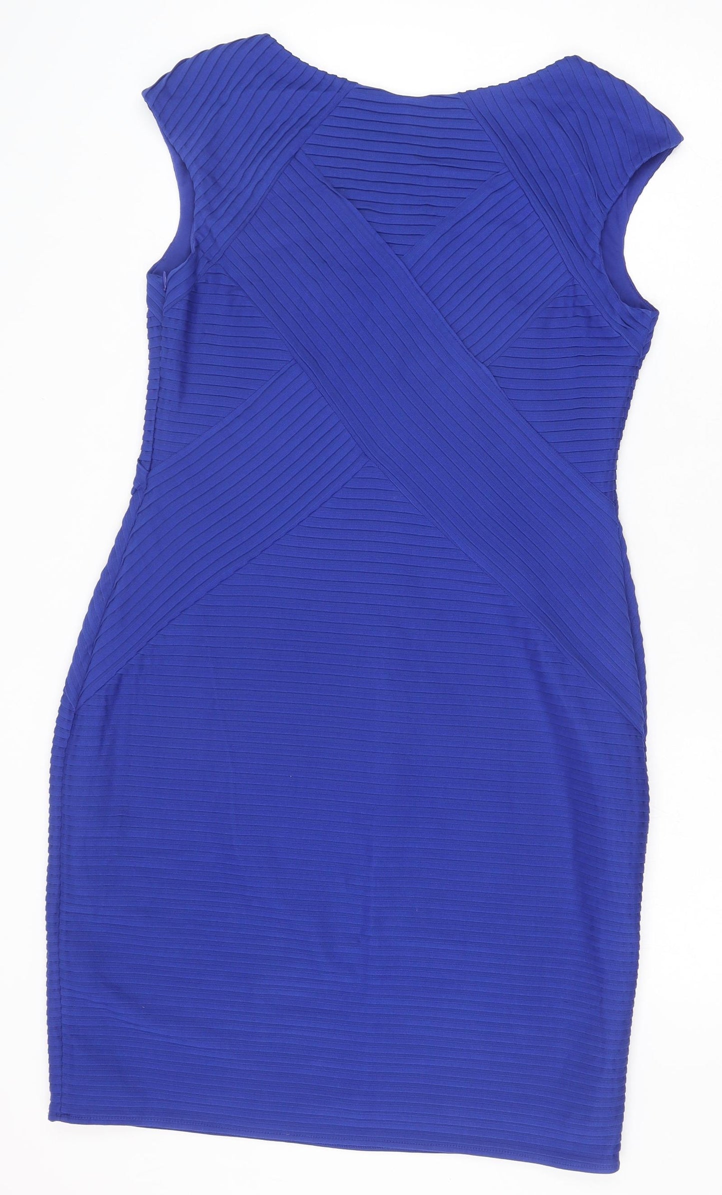 Roman Womens Blue Polyester Bodycon Size 14 V-Neck Pullover