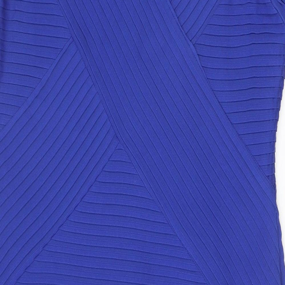 Roman Womens Blue Polyester Bodycon Size 14 V-Neck Pullover