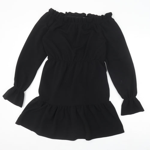 Boohoo Womens Black Polyester A-Line Size 12 Boat Neck Pullover