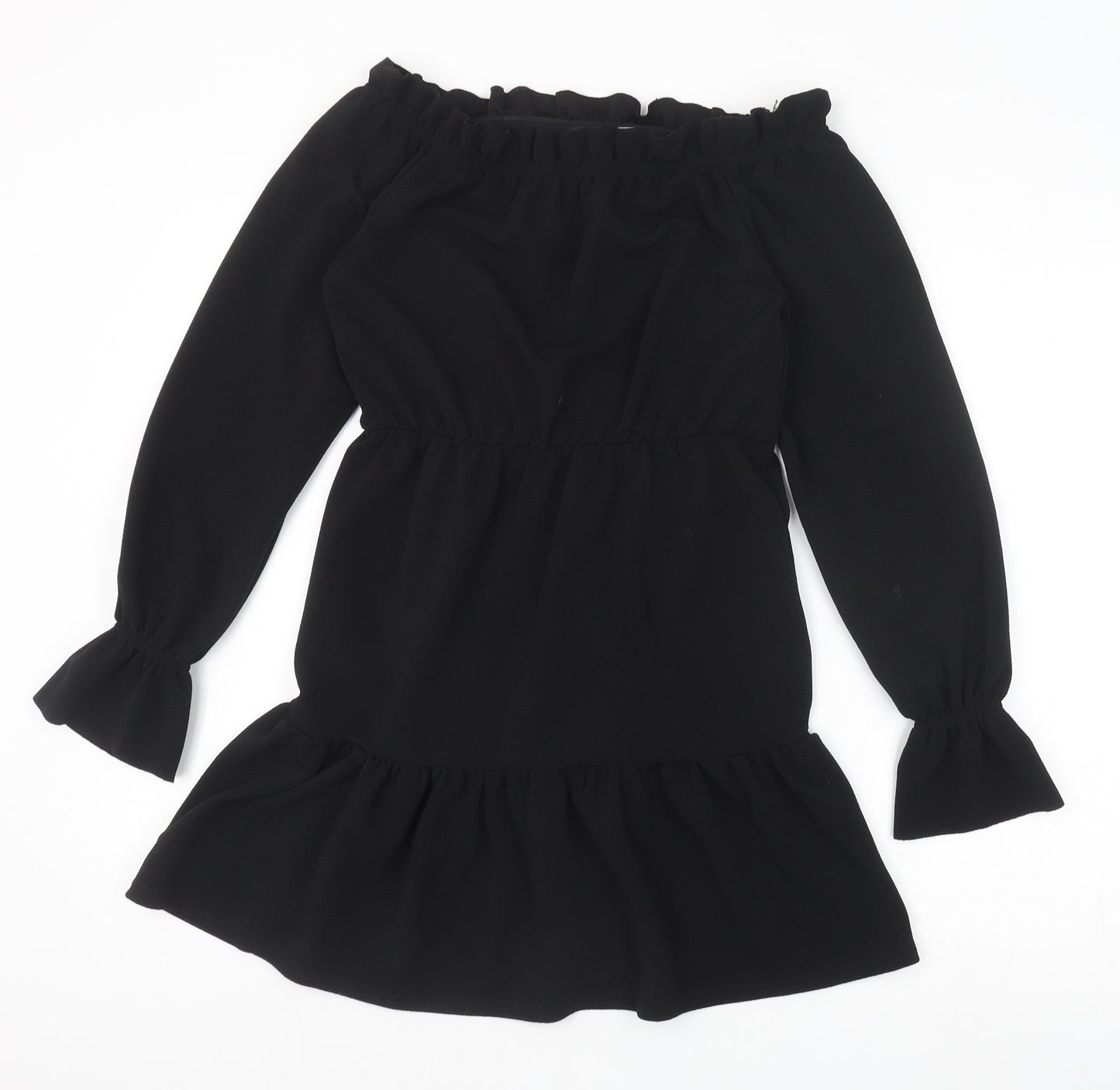 Boohoo Womens Black Polyester A-Line Size 12 Boat Neck Pullover