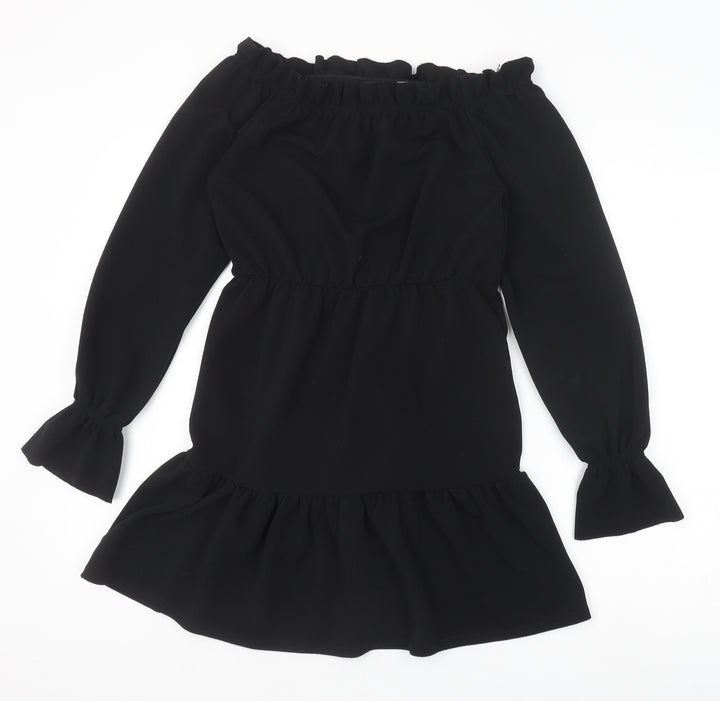 Boohoo Womens Black Polyester A-Line Size 12 Boat Neck Pullover