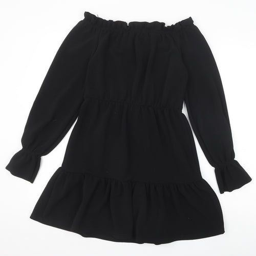 Boohoo Womens Black Polyester A-Line Size 12 Boat Neck Pullover