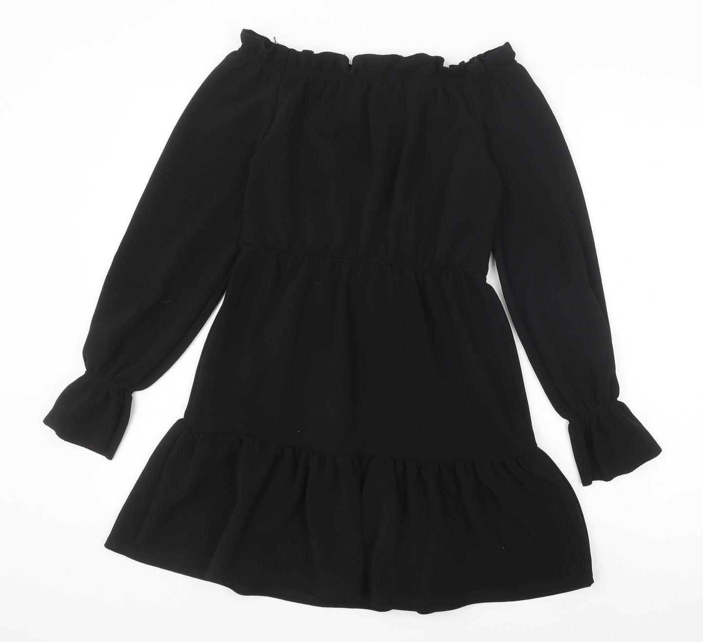 Boohoo Womens Black Polyester A-Line Size 12 Boat Neck Pullover