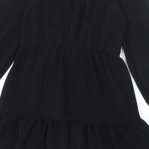 Boohoo Womens Black Polyester A-Line Size 12 Boat Neck Pullover