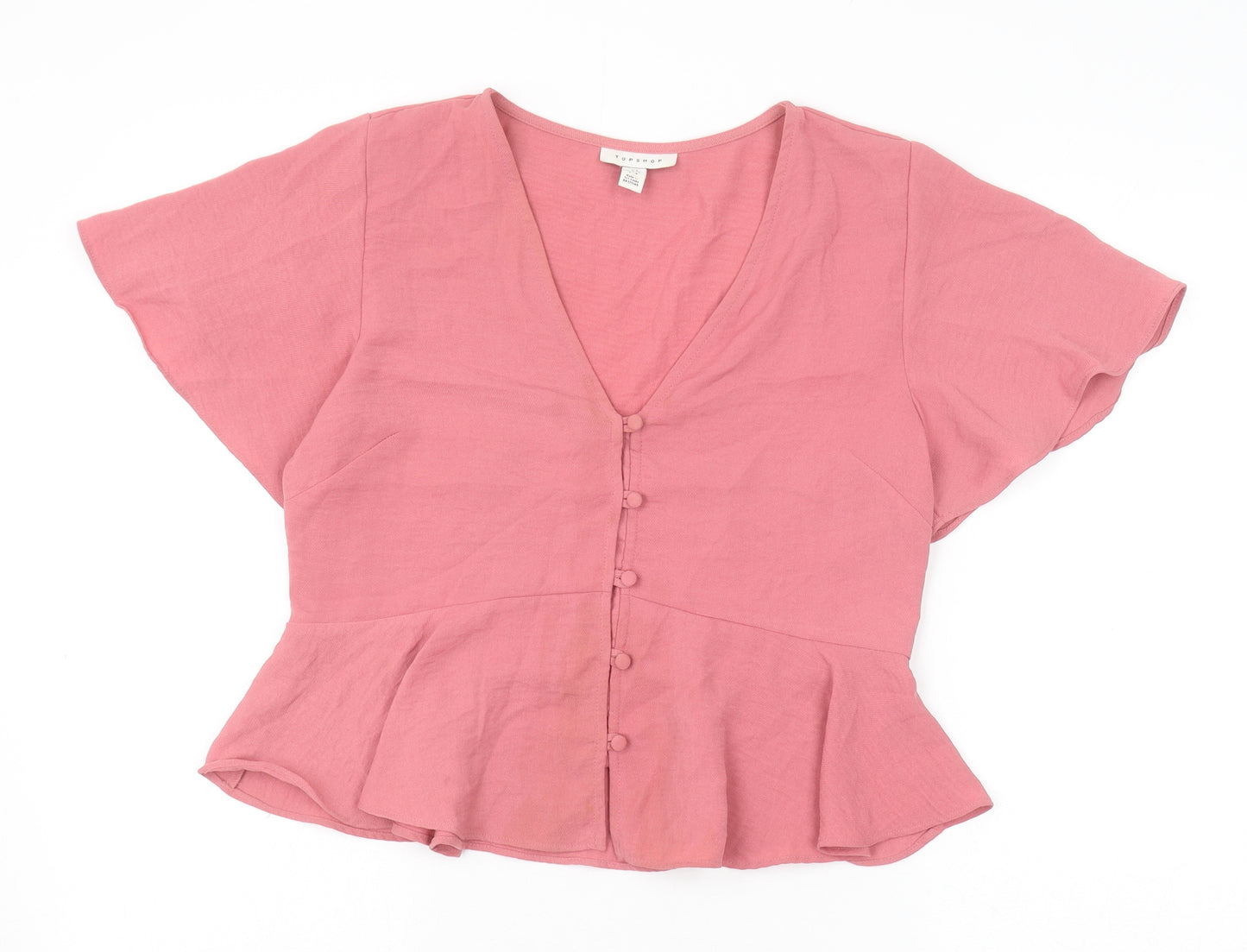 Topshop Womens Pink Polyester Basic Blouse Size 8 V-Neck
