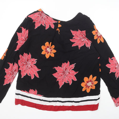 Soon Womens Black Floral Viscose Basic Blouse Size 14 V-Neck