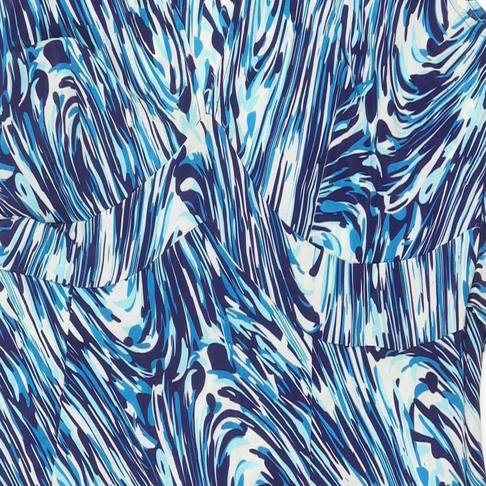 Bonmarché Womens Blue Geometric Polyester A-Line Size 20 V-Neck Zip