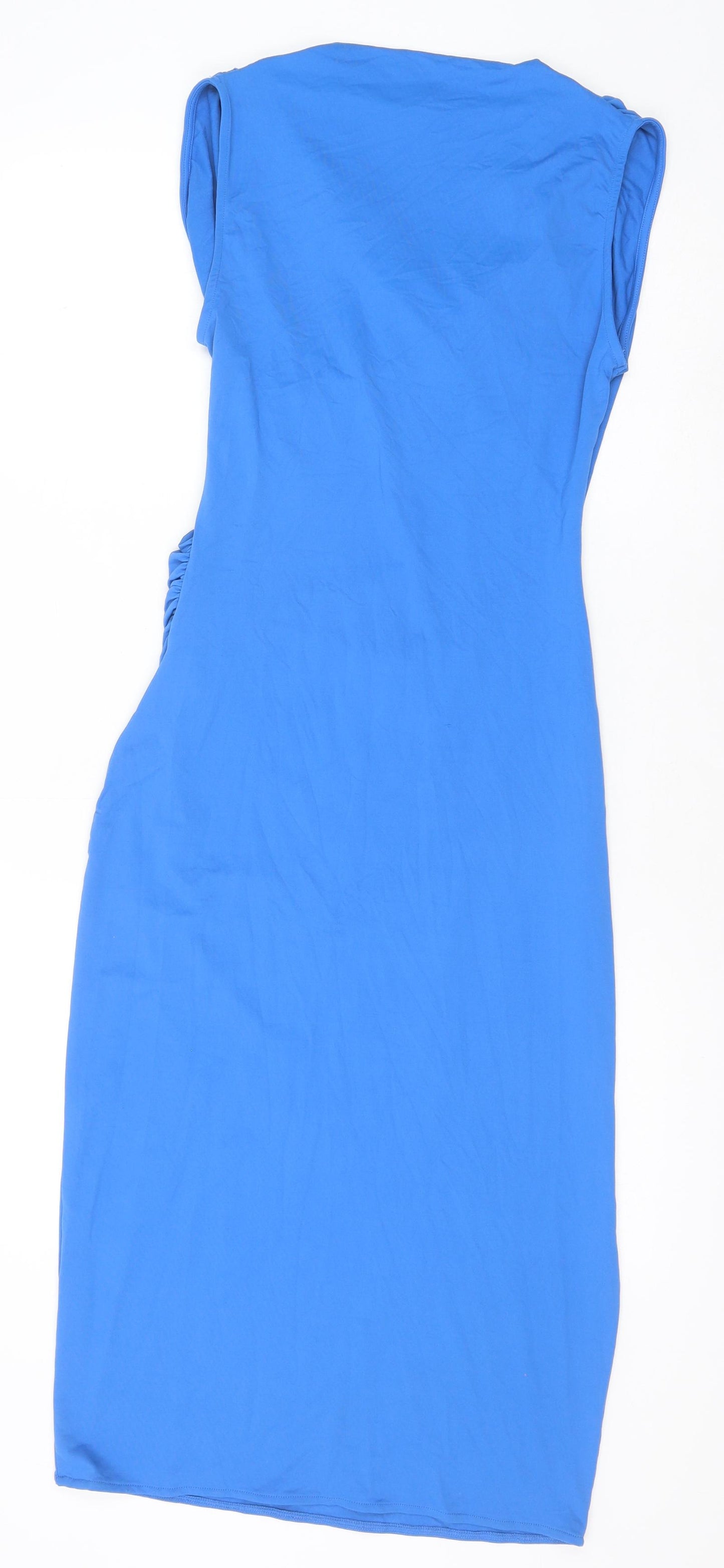 Zara Womens Blue Polyamide Pencil Dress Size M V-Neck Pullover