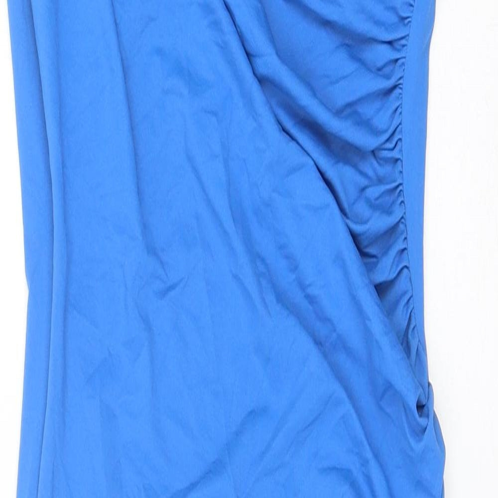 Zara Womens Blue Polyamide Pencil Dress Size M V-Neck Pullover