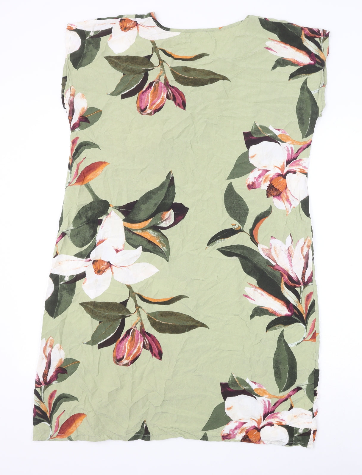 Preworn Womens Green Floral Viscose A-Line Size L V-Neck Pullover